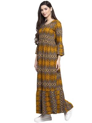 Indibelle Mustard printed rayon kurtas-and-kurtis 4