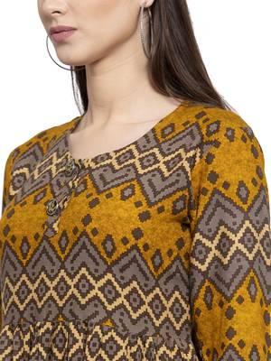 Indibelle Mustard printed rayon kurtas-and-kurtis 5