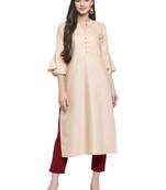 Indibelle Cream printed cotton kurtas-and-kurtis