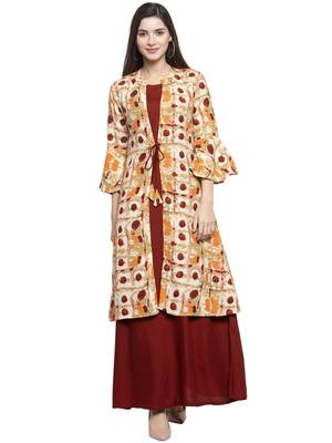 Maroon printed rayon kurtas-and-kurtis 1
