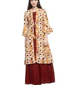 Maroon printed rayon kurtas-and-kurtis