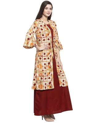 Maroon printed rayon kurtas-and-kurtis 3