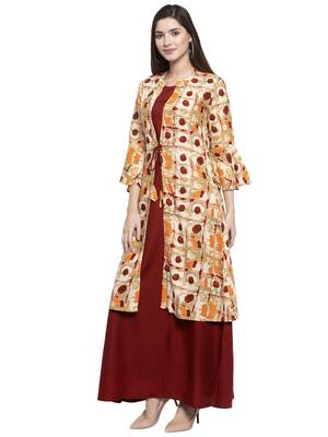 Maroon printed rayon kurtas-and-kurtis 4