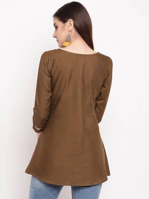 Olive Green Embroidery With Print  A-line Short kurti 2