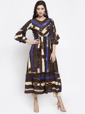 Brown printed rayon kurtas-and-kurtis 1