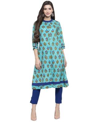 Blue printed cotton kurtas-and-kurtis 1