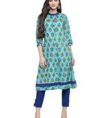 Blue printed cotton kurtas-and-kurtis