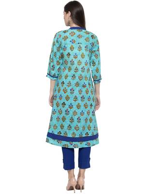 Blue printed cotton kurtas-and-kurtis 2