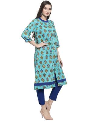 Blue printed cotton kurtas-and-kurtis 3