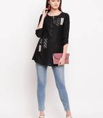 Black Embroidery With Print  A-line Short kurti