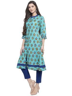 Blue printed cotton kurtas-and-kurtis 4