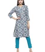 Grey printed rayon kurtas-and-kurtis