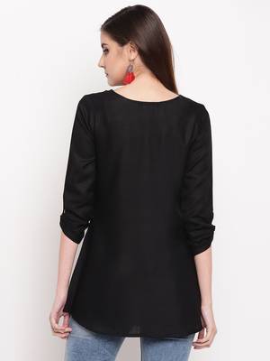 Black Embroidery With Print  A-line Short kurti 2