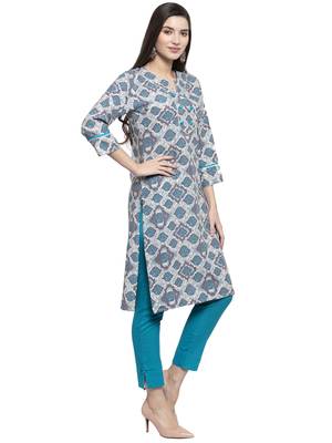 Grey printed rayon kurtas-and-kurtis 3