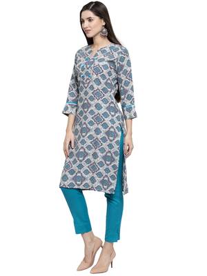Grey printed rayon kurtas-and-kurtis 4