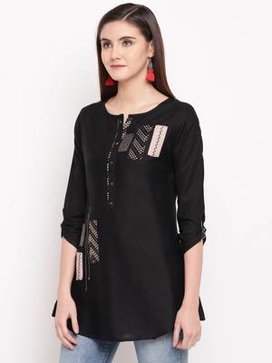 Black Embroidery With Print  A-line Short kurti 3