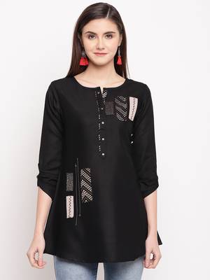 Black Embroidery With Print  A-line Short kurti 4