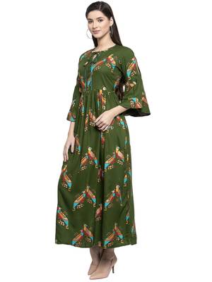 Green printed rayon kurtas-and-kurtis 4