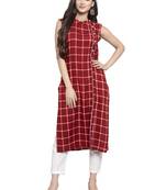 Indibelle Maroon printed rayon kurtas-and-kurtis
