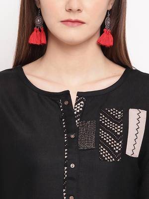 Black Embroidery With Print  A-line Short kurti 5