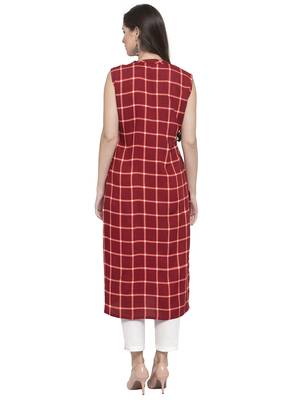 Indibelle Maroon printed rayon kurtas-and-kurtis 2