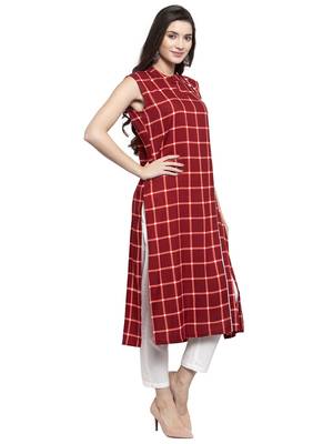 Indibelle Maroon printed rayon kurtas-and-kurtis 3