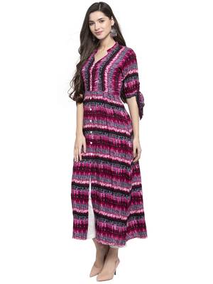 Indibelle Pink printed rayon kurtas-and-kurtis 4