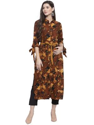 Indibelle Brown printed rayon kurtas-and-kurtis 1
