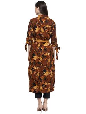 Indibelle Brown printed rayon kurtas-and-kurtis 2