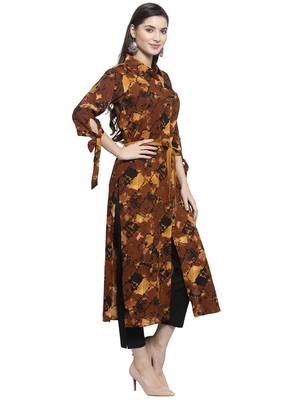 Indibelle Brown printed rayon kurtas-and-kurtis 3