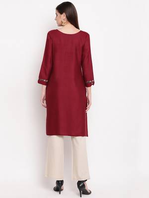 Maroon Embroidery With Print  Staright Kurti 2
