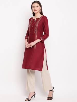 Maroon Embroidery With Print  Staright Kurti 3