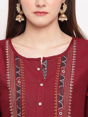 Maroon Embroidery With Print  Staright Kurti 5