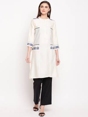 White Embroidery With Print  Staright Kurti 1