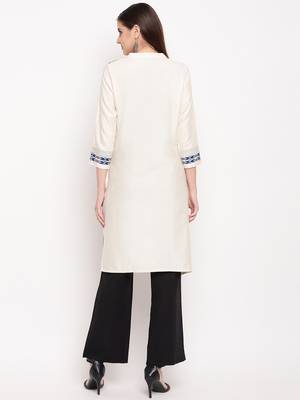 White Embroidery With Print  Staright Kurti 2