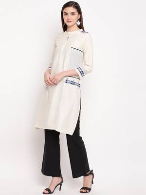 White Embroidery With Print  Staright Kurti 3