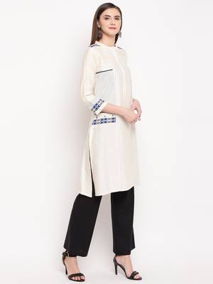 White Embroidery With Print  Staright Kurti 4