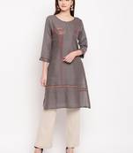 Grey Embroidery With Print  Staright Kurti