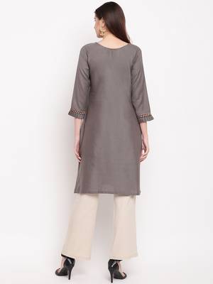 Grey Embroidery With Print  Staright Kurti 2