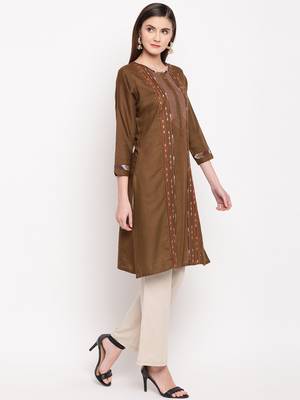 Brown Embroidery With Print  Staright Kurti 4
