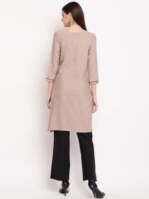 Beige Embroidery With Print  Staright Kurti 2