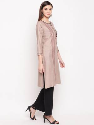 Beige Embroidery With Print  Staright Kurti 4
