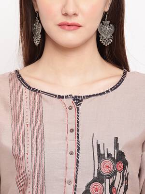 Beige Embroidery With Print  Staright Kurti 5