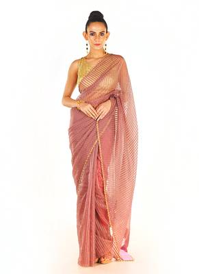 Pink Colour Blended Organza Saree With Beeded Lace Border 1