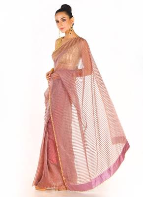 Pink Colour Blended Organza Saree With Beeded Lace Border 2