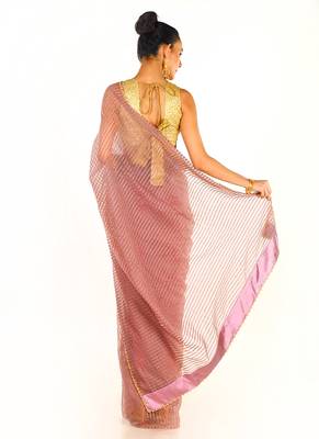 Pink Colour Blended Organza Saree With Beeded Lace Border 3