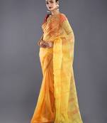 Yellow & Red Organza Tie  Dye Saree With Golden Border
