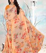 Orange printed chiffon saree with blouse
