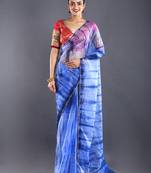 Blue & Royal Blue Organza Tie  Dye Saree With Golden Border