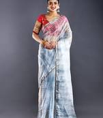 Grey & Dark Grey Organza Tie  Dye Saree With Golden Border